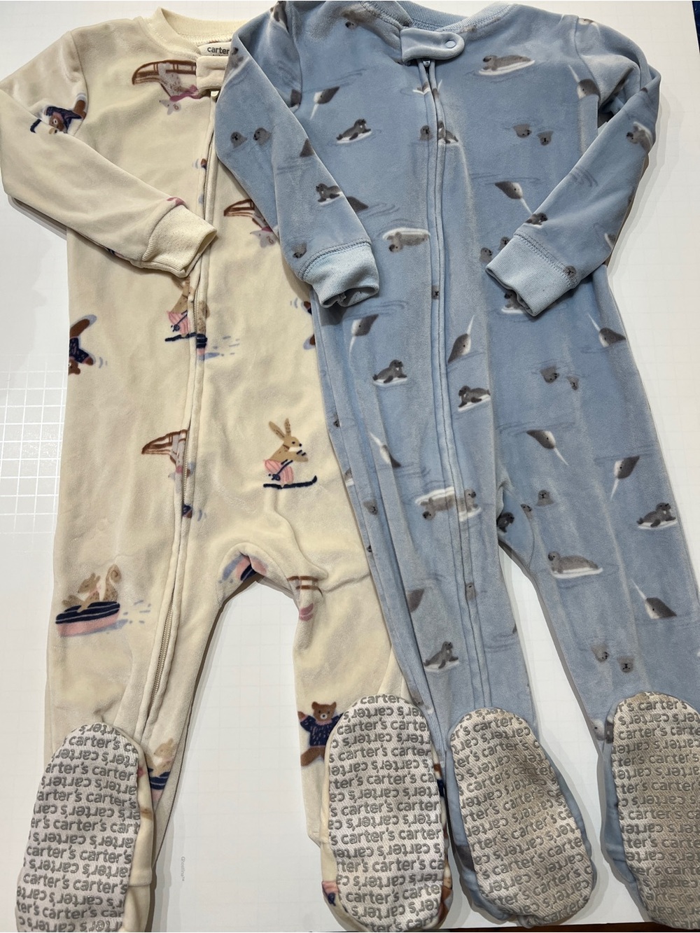 Carter's Kids Velvety Fleece One-Piece Footed Pajamas - Blue & Cream 18m